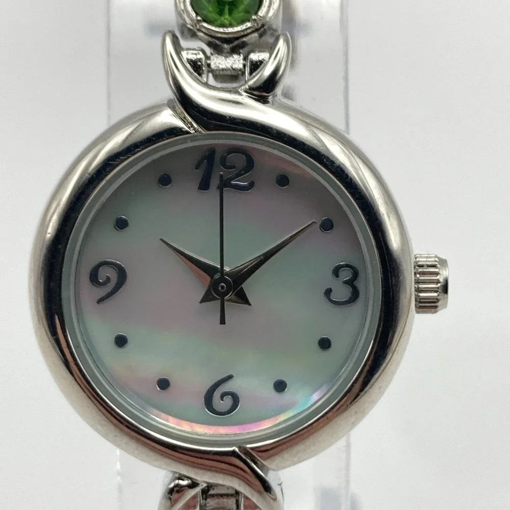 Modern Womens Watch 22mm Silver Tone Rainbow Crystals MOP Dial New Battery 6.75